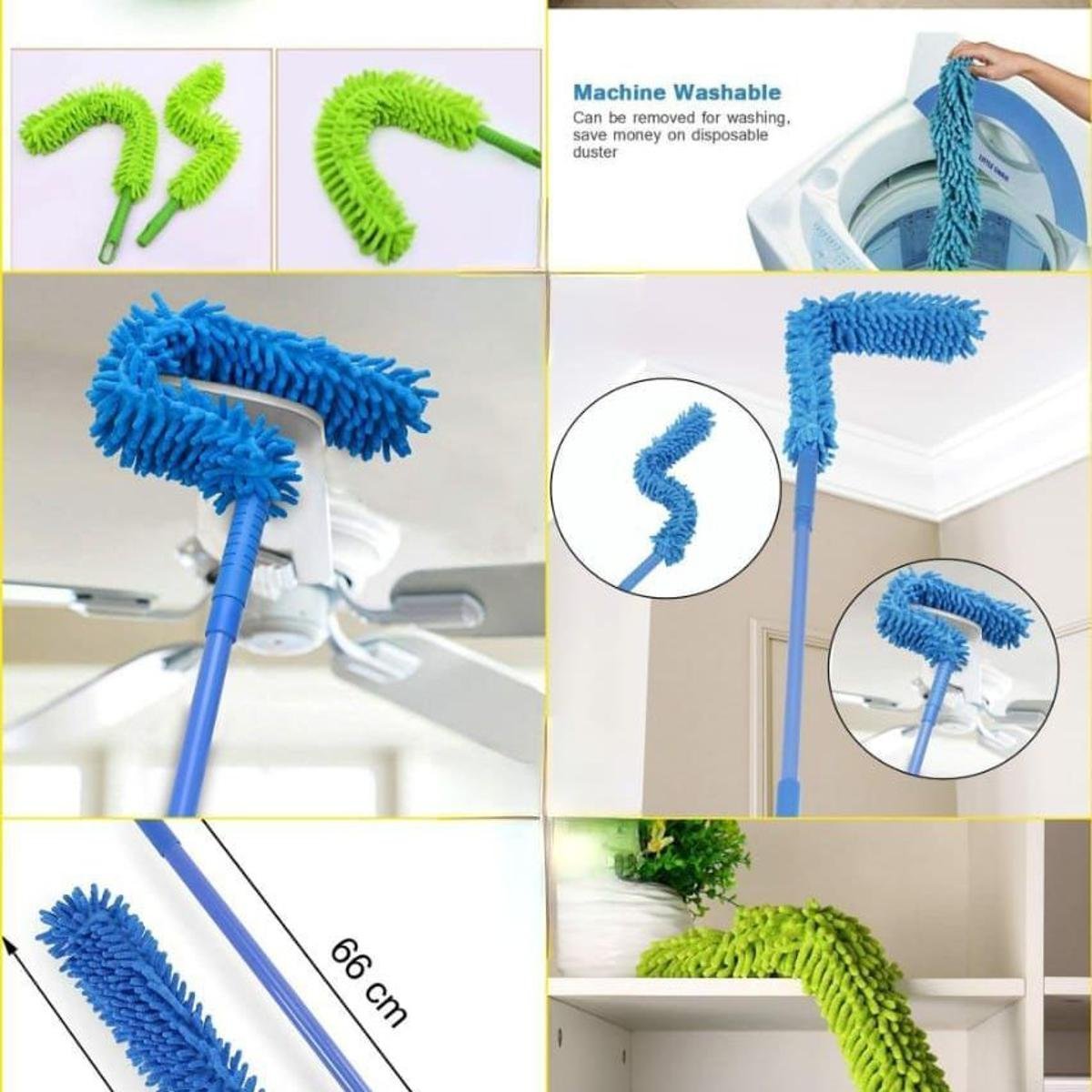 Flexible Micro Fiber Duster With Telescopic Stainless Steel Handle for Fan Cleaning Specially(with metal rod) Random color. Cartflix.pk