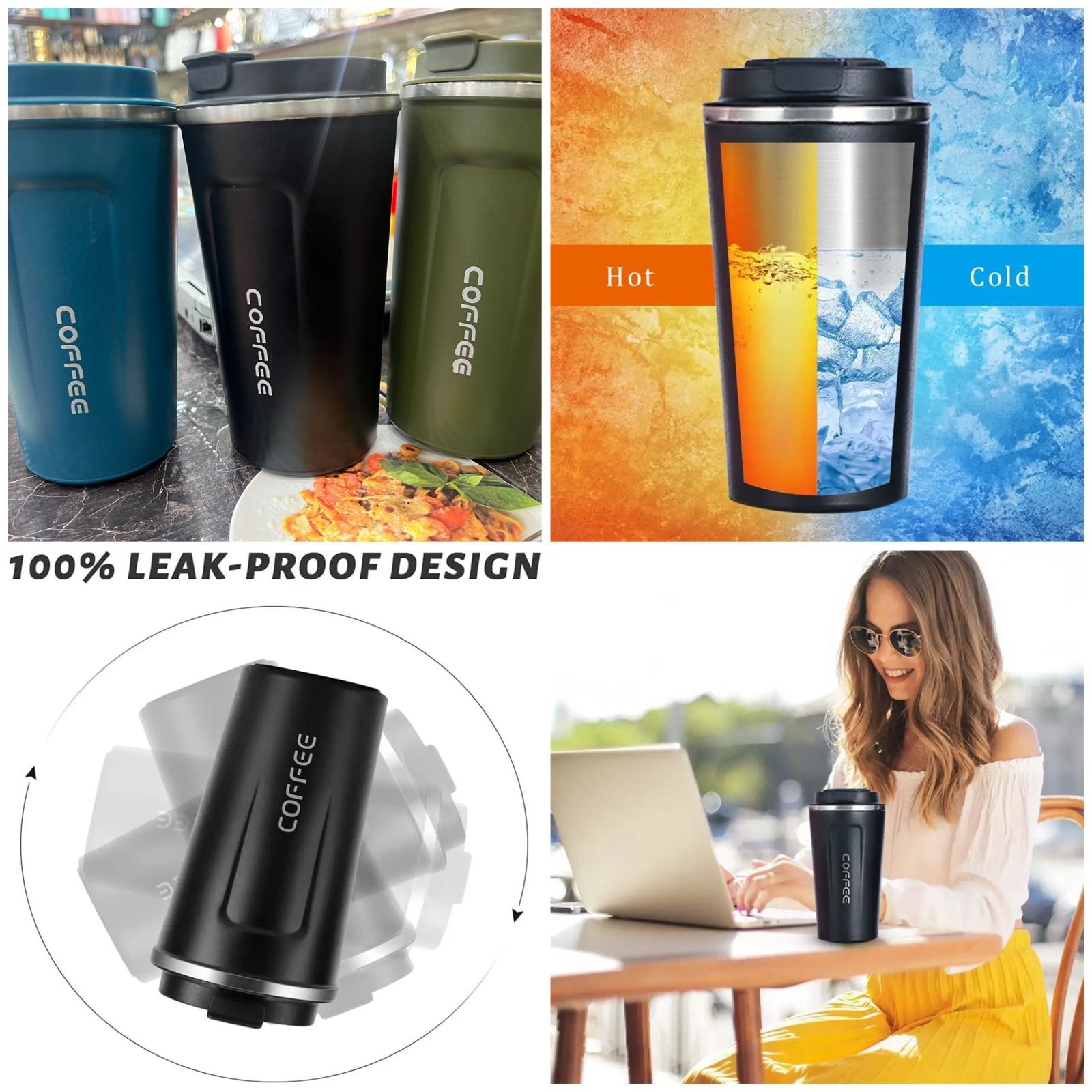 510ml Large-capacity Coffee Cup Keep Heat Stainless Steel Double-layer Smooth Edge Water Bottle Mug for Daily Use (random colors) Cartflix.pk