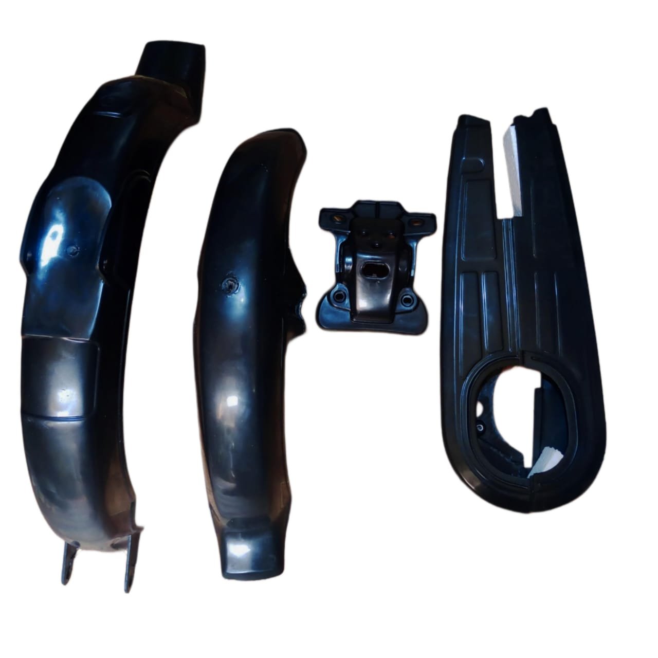 (Pack of 4) Unbreakable Plastic mudguards set plus chain cover and back light stand for all 70cc bikes Cartflix.pk
