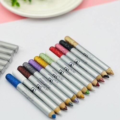 Pack of 12 Flormar Glitter multipurpose pencils Glitter Eyeliner Pencils - Metallic Colors Eyeliners Eyeshadow Pencil Set, Natural Long Lasting (Random Color) Cartflix.pk