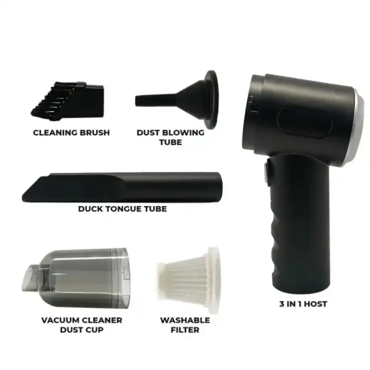 3 in 1 Portable Mini Vacuum Cleaner Duster Blower Air Pump Wireless Handheld Clean Microscopic dust Like Car, Home,Computer, Laptop, Flower, Mirror Vehicle Interior Cleaner Cartflix.pk