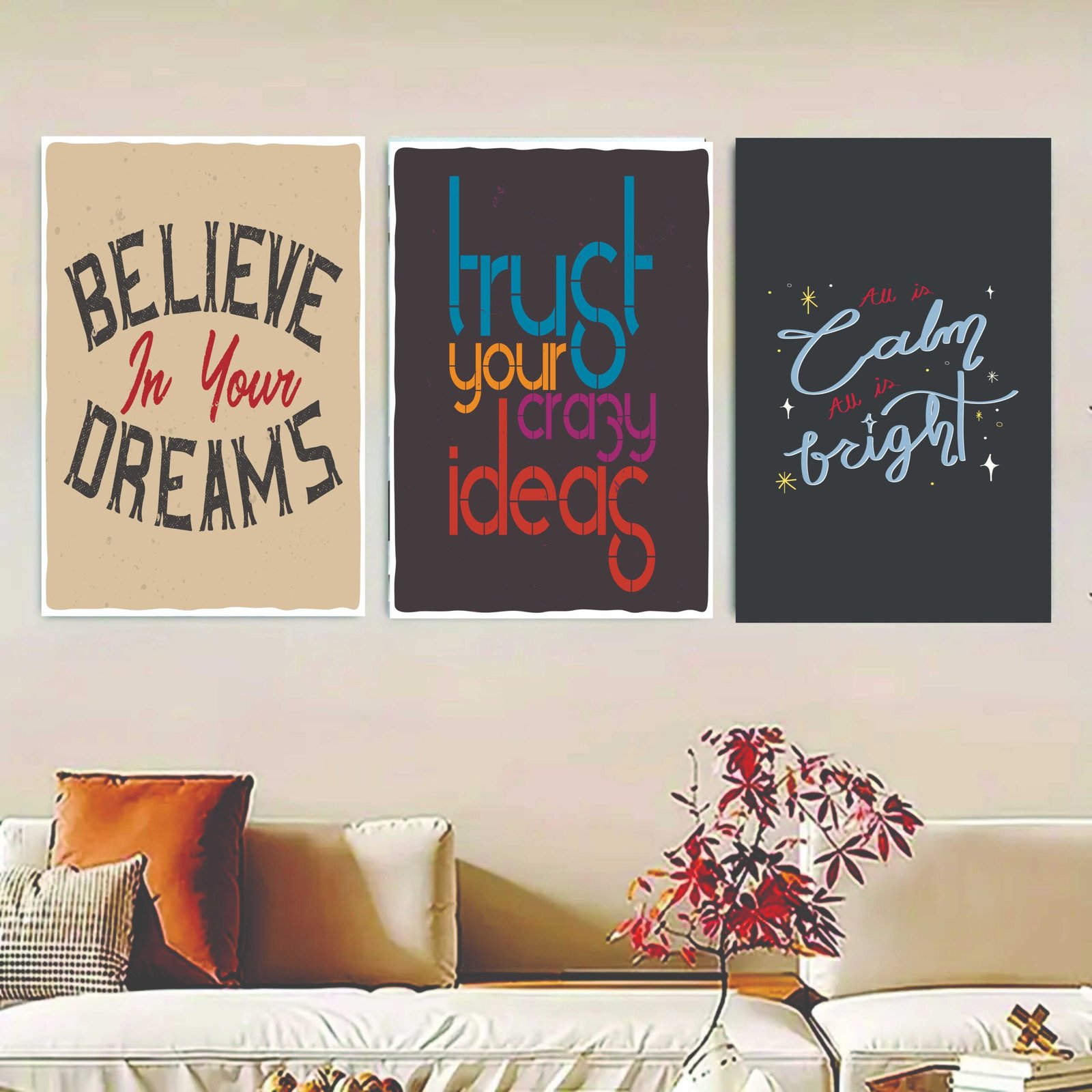 Set Of 3, Abstrac Wall Art Photo Canvas Wooden Tile Frame Cartflix.pk