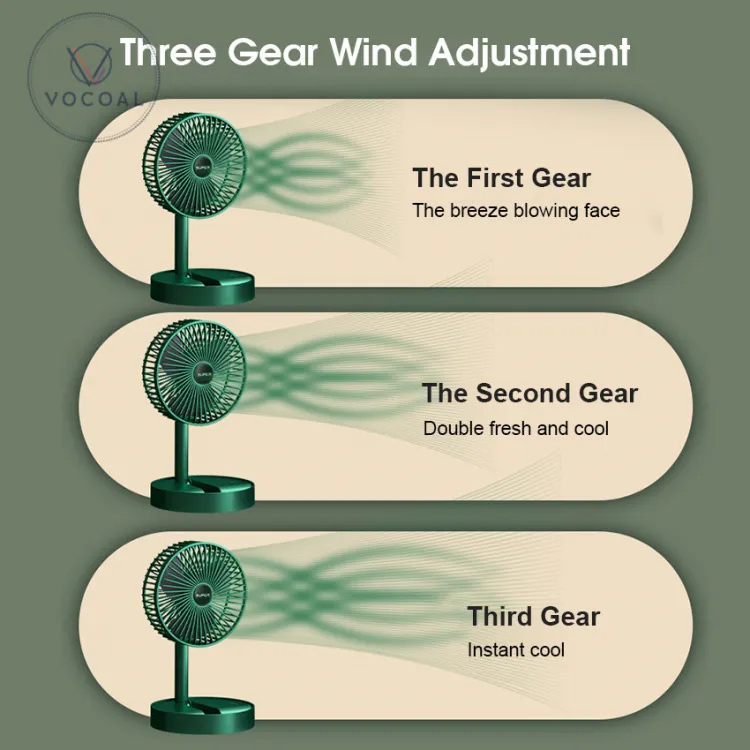Folding Telescopic Floor Fan 3 Gears Summer Silent Desktop Retractable Fan for Office Bedroom School USB Rechargeable Ventilator Cartflix.pk